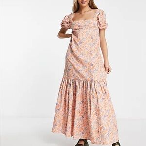 ASOS Gingham Floral Criss Cross Back Maxi Dress